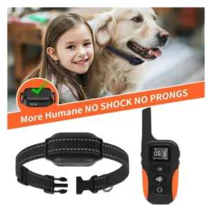 No Shock Dog Training Collar with Remote – Prong-Free Vibration & Beep Modes – Gentle, Pain-Free Pet Trainer for Small, Medium & Large Dogs with Reflective Safety Strap